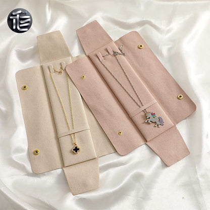 5PCS Soft Suede Jewelry Pouch, Travel Necklace Storage Bag, Gold Snap Closure