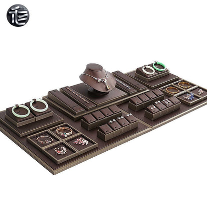 Brown Faux Leather Jewelry Display Set with Necklace Stand for Vendors