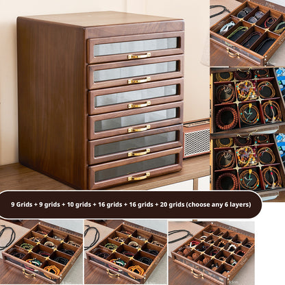 Solid Walnut Wood Jewelry Box, Multi-Drawer Display Case, Elegant Storage Organizer