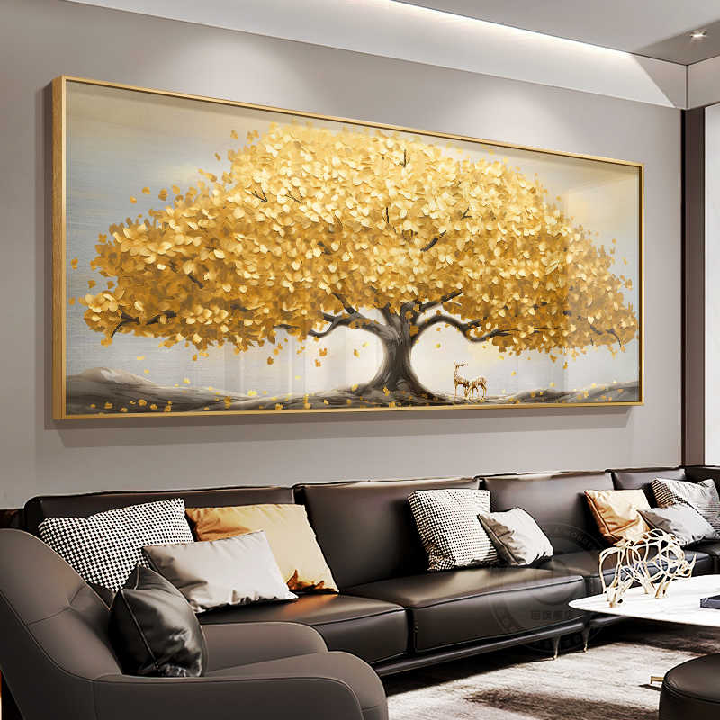 Modern light luxury money tree living room decoration painting atmosphere advanced sense sofa background wall hanging painting money tree wall painting