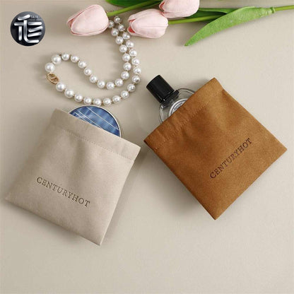 5pcs Luxury Suede Jewelry Pouch, Beige Microfiber Gift Packaging Bag