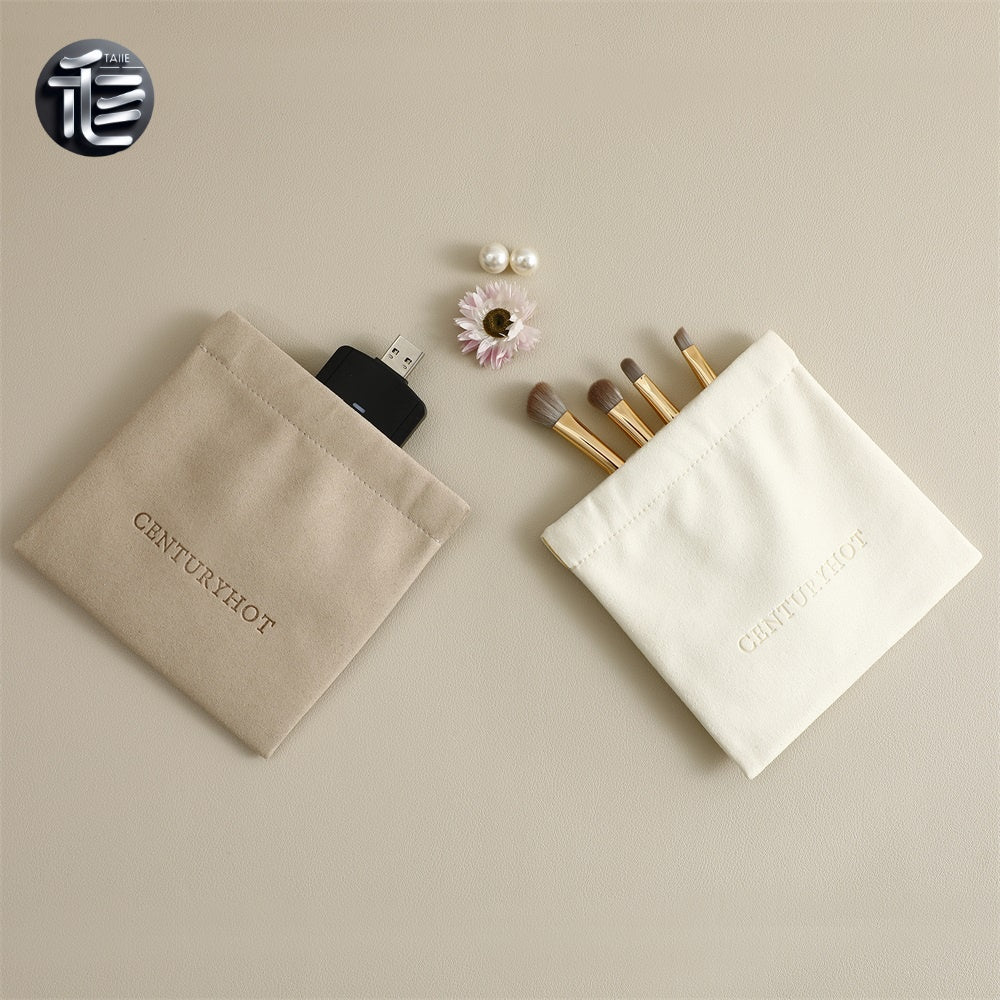 5pcs Luxury Suede Jewelry Pouch, Beige Microfiber Gift Packaging Bag