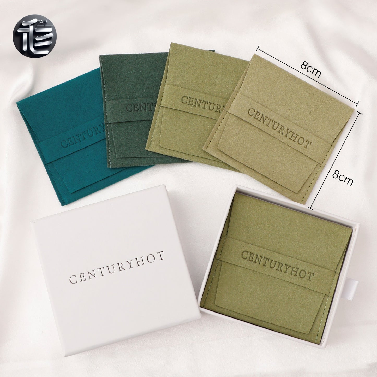 5PCS Green Suede Jewelry Pouch, Soft Faux Microfiber Bag, Travel Drawstring Pouch