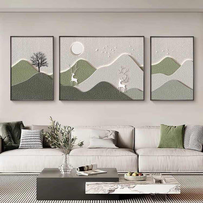 Backed by the mountain living room decorative painting modern simple sofa background wall hanging painting advanced sense atmosphere triplet wall painting