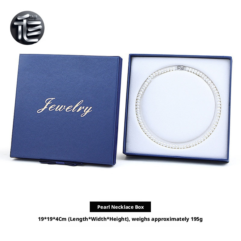 Jewelry Gift Box for Pearl Necklace, Paper Presentation Case with Ribbon,  White Insert Tray