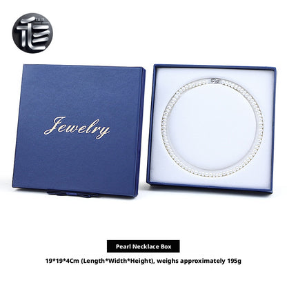 Jewelry Gift Box for Pearl Necklace, Paper Presentation Case with Ribbon,  White Insert Tray