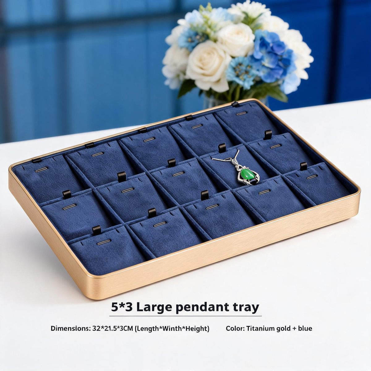 Gold Metal Jewelry Tray with Velvet Lining for Ring and Necklace Display