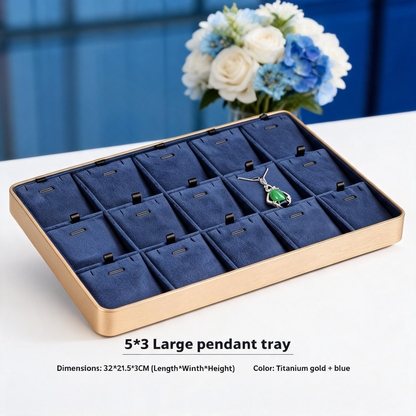 Gold Metal Jewelry Tray with Velvet Lining for Ring and Necklace Display