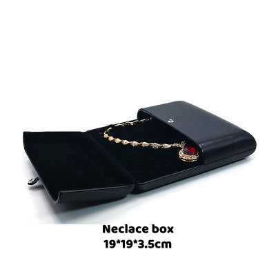 5PCS Black PU Leather Snap Jewelry Box, Faux Leather Ring Earring Bangle Pendant Case