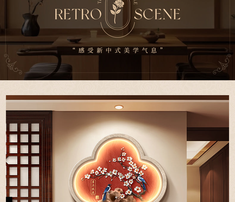 Light luxury elephant living room clock wall clock decorative painting advanced sense atmosphere sofa background wall hanging painting Fu deer triptych