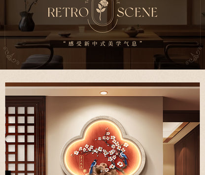 Light luxury elephant living room clock wall clock decorative painting advanced sense atmosphere sofa background wall hanging painting Fu deer triptych