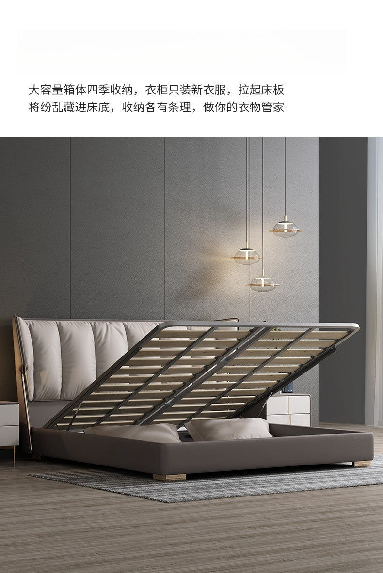 Leather bed Modern simple light luxury master bedroom double bed Tatami Italian minimalist Internet celebrity puff bed