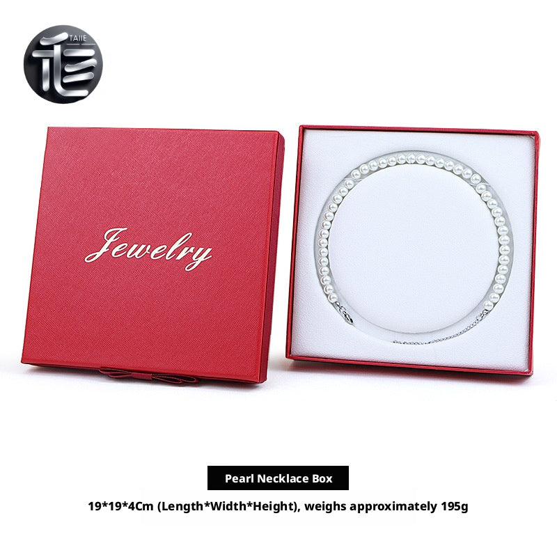 Jewelry Gift Box for Pearl Necklace, Paper Presentation Case with Ribbon,  White Insert Tray