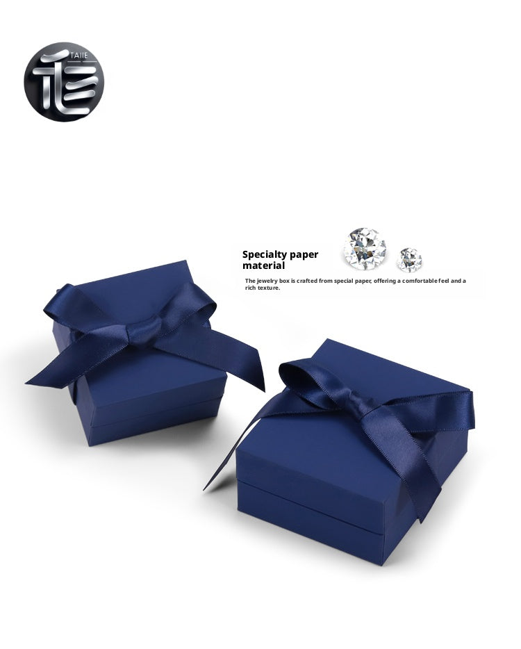 5pcs Navy Blue Jewelry Box, Ribbon Bow, Velvet Insert, Ring Bracelet Packaging