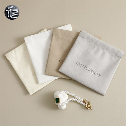 5pcs Luxury Suede Jewelry Pouch, Beige Microfiber Gift Packaging Bag
