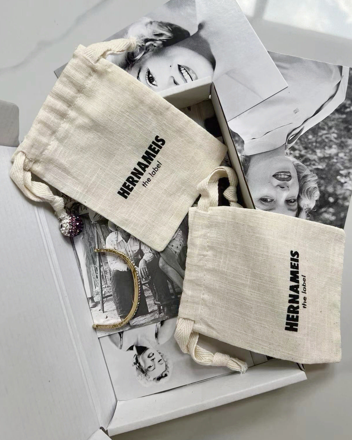 100PCS Custom Logo Cotton Jewelry Pouches, Personalized Drawstring Gift Bags