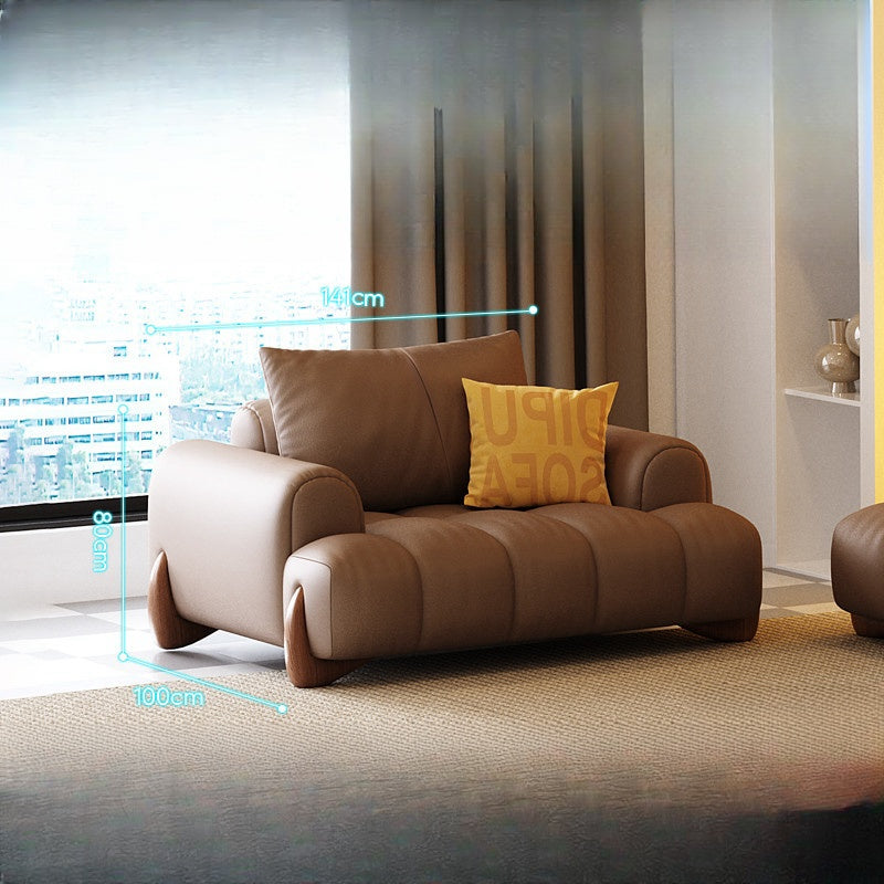 Italian minimalist leather sofa head layer cowhide cream wind living room retro light luxury straight row piano key sofa