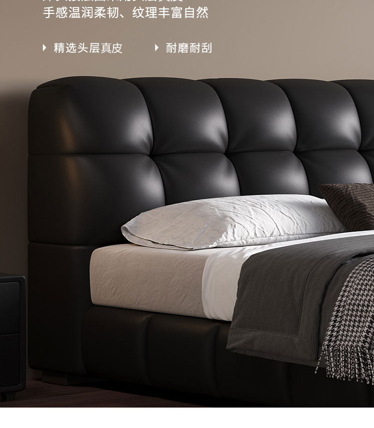 Puff bed Retro Cream style double bed Modern simple antique storage Leather bed Master bedroom high-end atmosphere