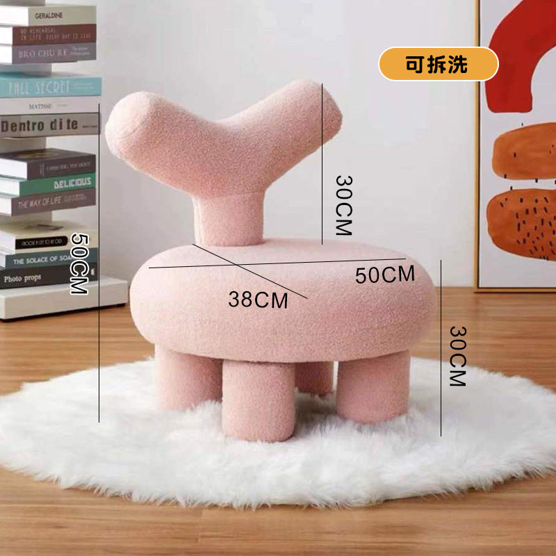 Small stool home modern simple lamb wool living room sofa children's stool light luxury round cream wind-sand hair stool