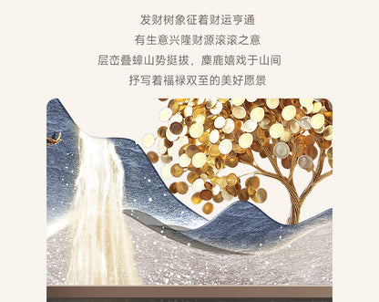 Fortune tree light luxury living room decorative painting new Chinese style back with back-up sofa background wall hanging painting advanced sense landscape painting