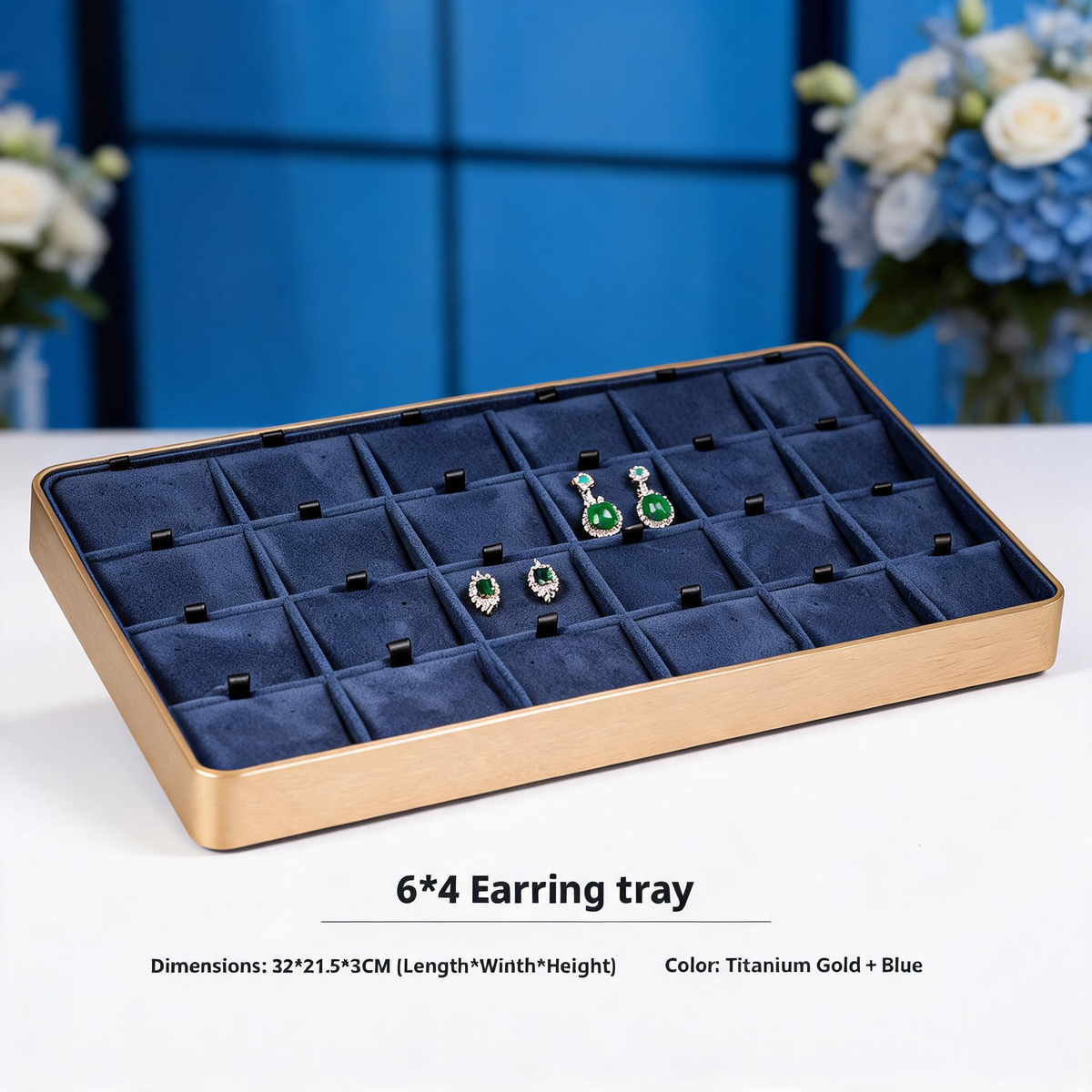 Gold Metal Jewelry Tray with Velvet Lining for Ring and Necklace Display