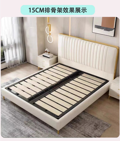 Leather bed New master bedroom queen bed Nordic double bed master bed thin headbed small simple wedding bed