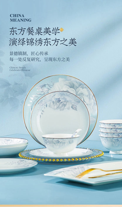 6 dish set household light luxury Chinese ceramic tableware set Jingdezhen relocation bowl dish chopsticks combination
