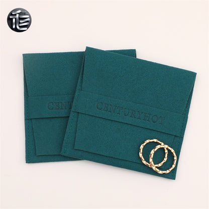 5PCS Green Suede Jewelry Pouch, Soft Faux Microfiber Bag, Travel Drawstring Pouch