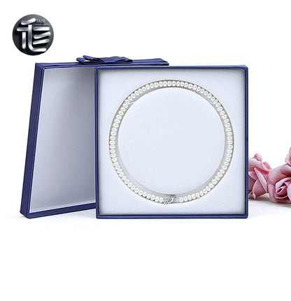 Jewelry Gift Box for Pearl Necklace, Paper Presentation Case with Ribbon,  White Insert Tray