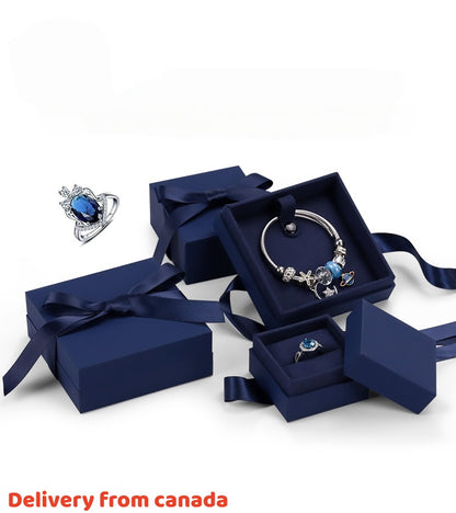 5pcs Navy Blue Jewelry Box, Ribbon Bow, Velvet Insert, Ring Bracelet Packaging