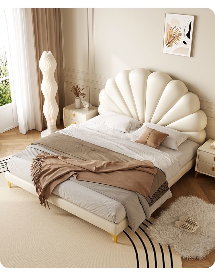 Leather bed Double 1.8x2m modern simple net red 1.5m petal bed Princess wind Master bedroom Queen bed