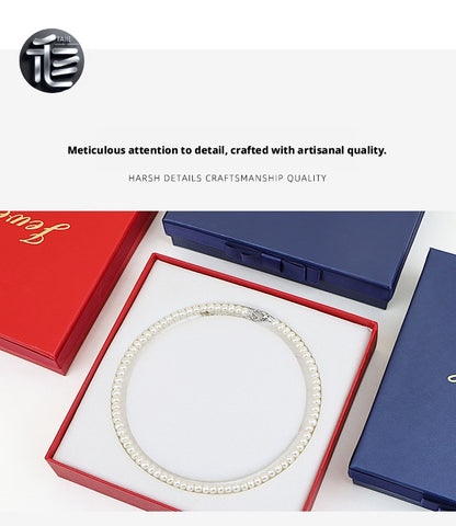 Jewelry Gift Box for Pearl Necklace, Paper Presentation Case with Ribbon,  White Insert Tray