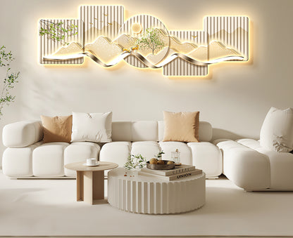 Stone to run the restaurant decorative painting wall clock modern light luxury living room clock hanging painting advanced sense wall lamp