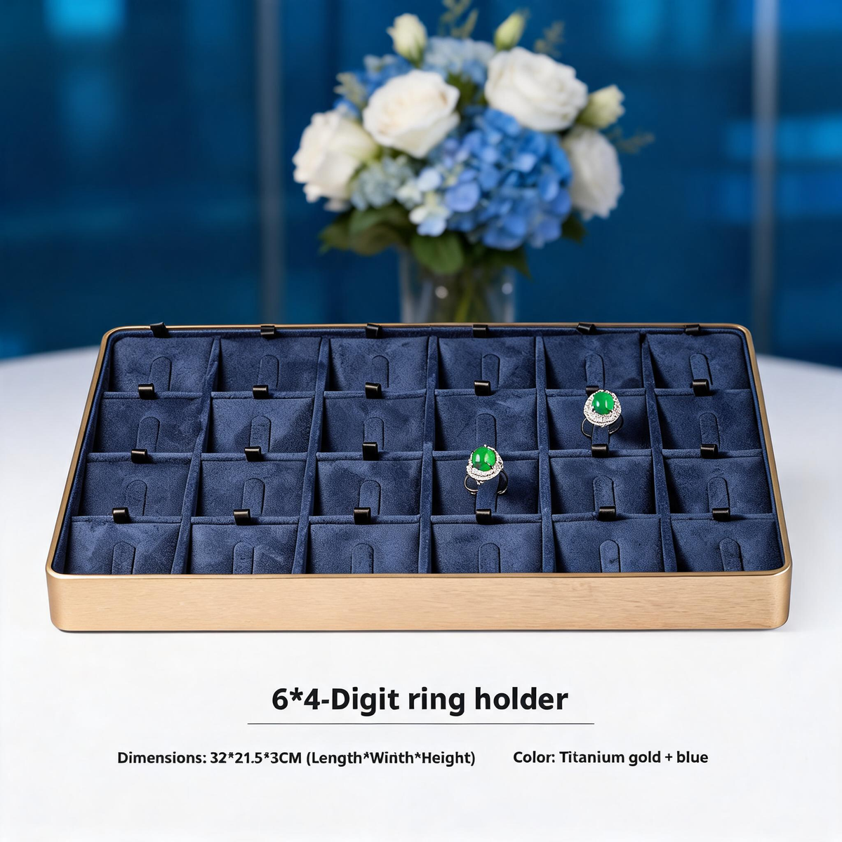 Gold Metal Jewelry Tray with Velvet Lining for Ring and Necklace Display