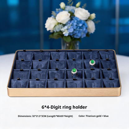 Gold Metal Jewelry Tray with Velvet Lining for Ring and Necklace Display