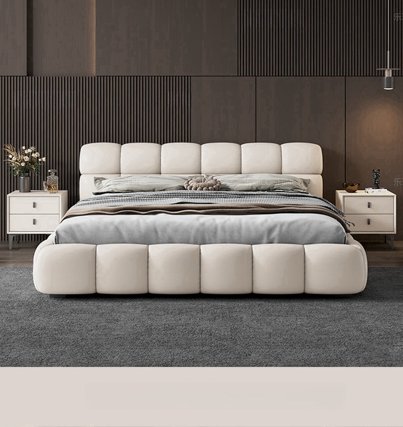 Leather bed Modern simple light luxury master bedroom double bed Tatami Italian minimalist Internet celebrity puff bed