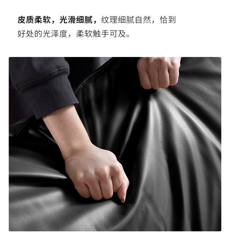 Large black cow bed leather black leather bed minimalist master bedroom landing Foshan high-end software