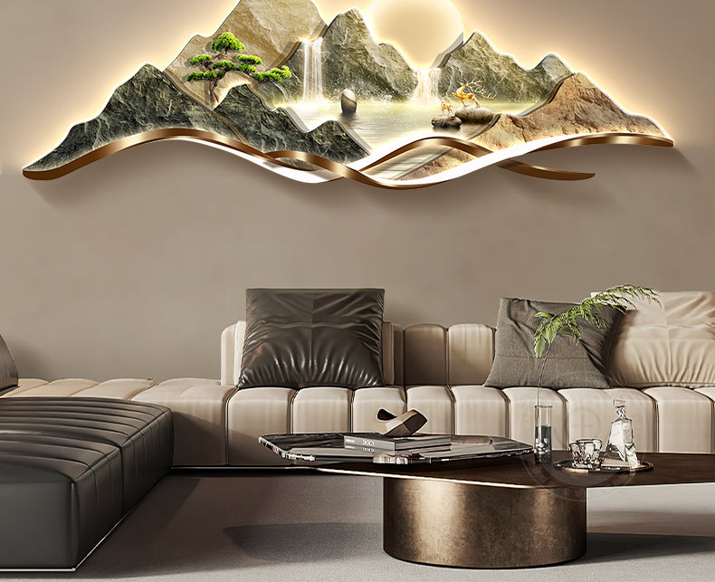 Backed by a mountain sofa background wall hanging painting Cornucopia living room decorative painting landscape painting light luxury high sense of wall painting