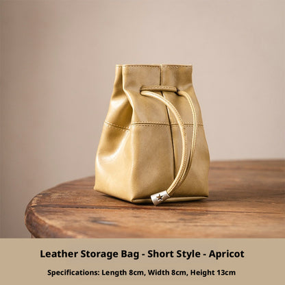 5pcs Oil-Waxed Leather Drawstring Pouch, Jewelry Travel Organizer, Star Hardware Bag
