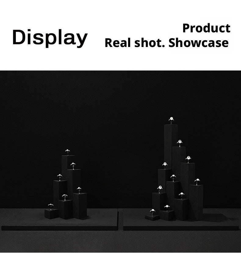 Black Suede Ring Display Stand with Multi-Level Steps for Boutique