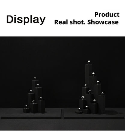 Black Suede Ring Display Stand with Multi-Level Steps for Boutique