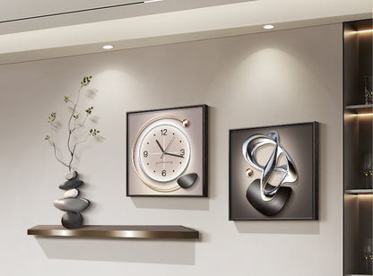 Light luxury stone to run the living room decorative painting wall clock 2025 new clock advanced sense sofa background wall hanging painting