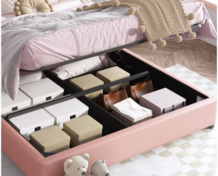 Children's Bed Girls Princess Bed Bedroom Simple modern solid wood cream wind bed Girls single bed Crown pink bed