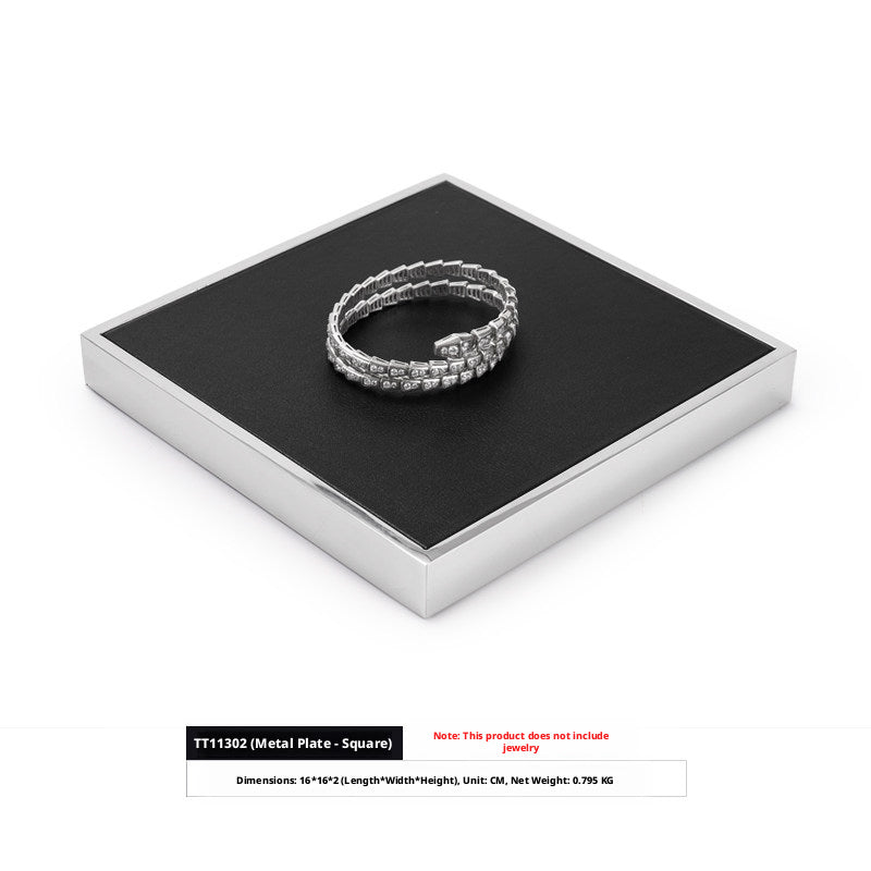 Black Leather Jewelry Display Set with Metal Trays for Rings and Earrings