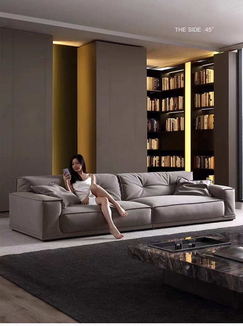 Modern simple silicone leather Damascus sofa light luxury network red tofu block sofa ultra deep sitting wide straight sofa
