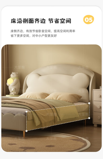Children's bed Boy soft pack single bed Modern simple 1.5m solid wood boy leather bed cartoon creative bear bed