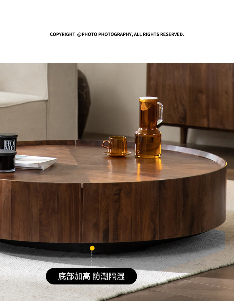 Ancient style high-end walnut round coffee table log wind small living room household