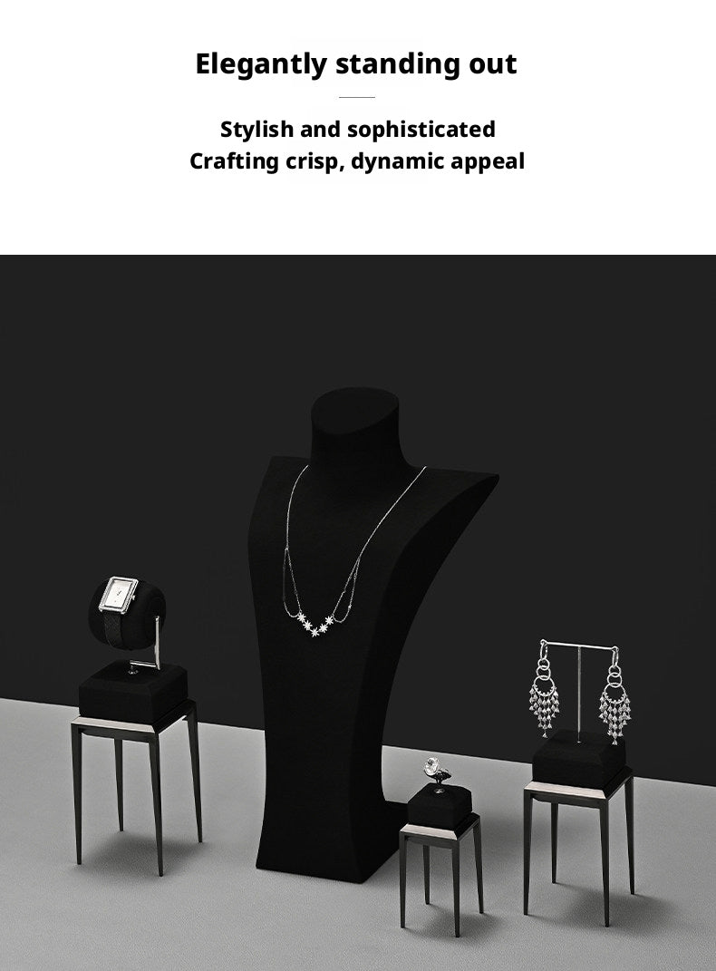 Black Metal Jewelry Display Stand Set with Watch and Necklace Holders