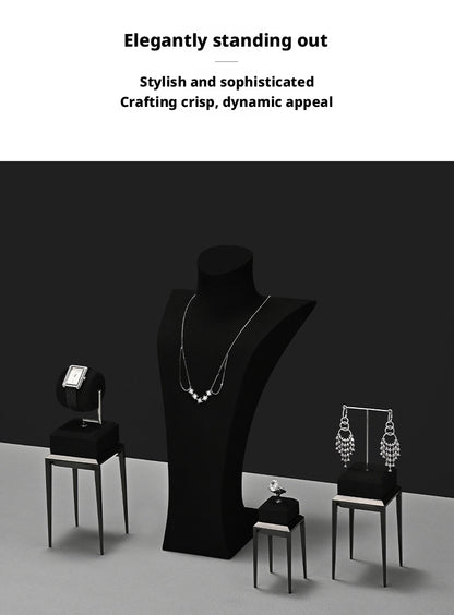 Black Metal Jewelry Display Stand Set with Watch and Necklace Holders