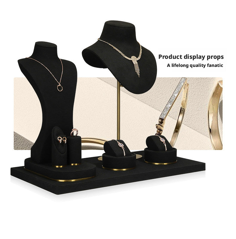 Luxury Black Suede Necklace Bust and Display Stand Set
